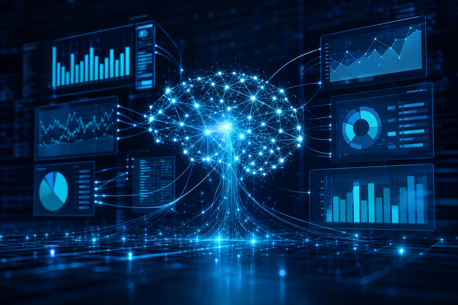 Visualización de inteligencia artificial analizando datos contables y financieros